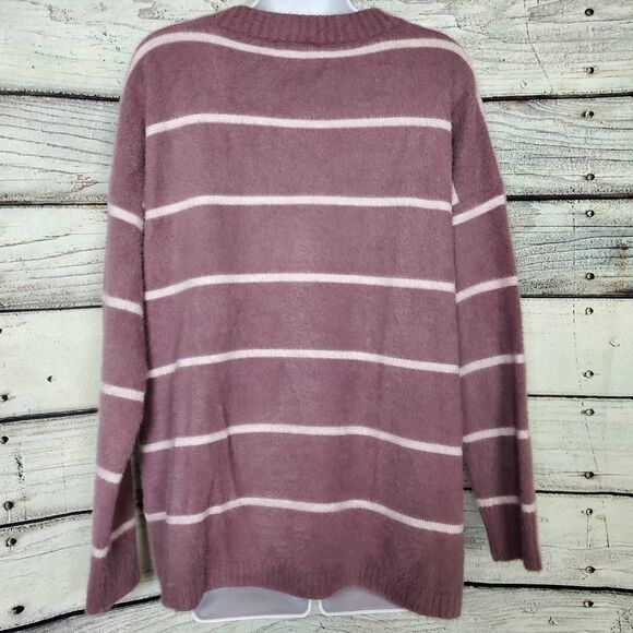 Staccato Mauve White Striped Soft Fuzzy Sweater Women’s Small Cozy Knit - Picture 3 of 6